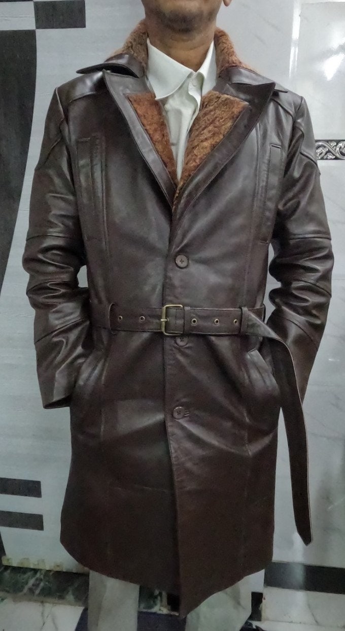 Noori Mens Leather Trench Coat BROWN SHEARLING Fur Leather Etsy