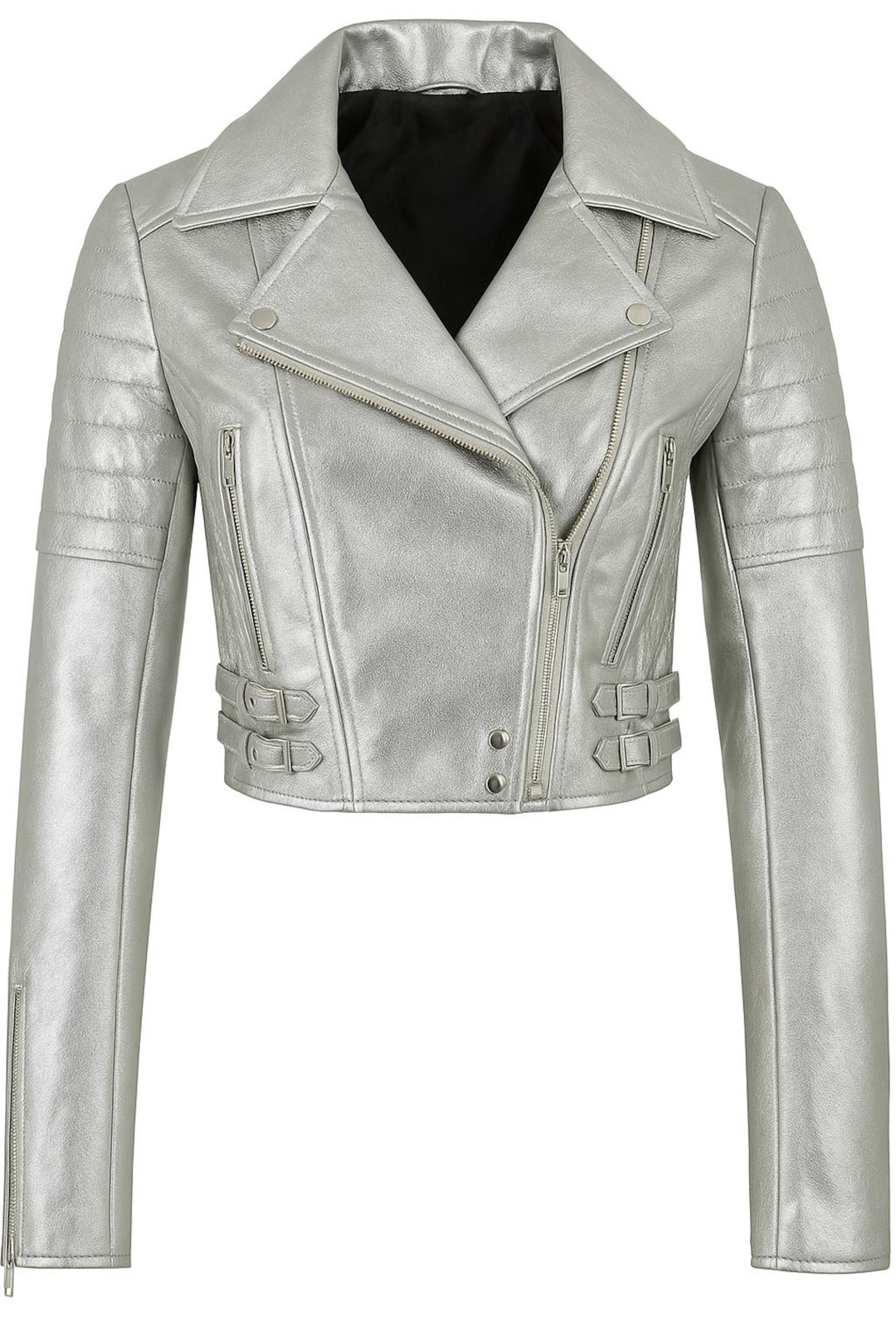 Damen Echte Lammfell METALLIC SILVER Lederjacke Handgefertigte