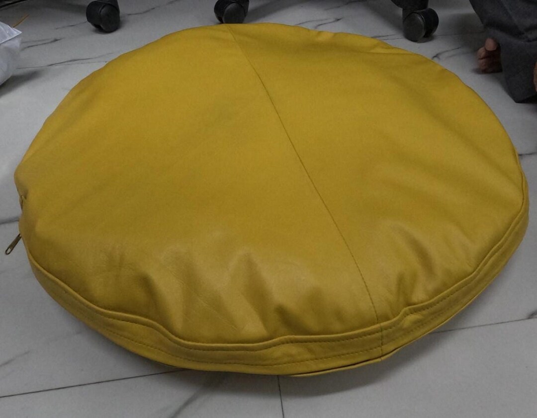 Noori Lambskin Leather ROUND Pillow COVER YELLOW Circle Pillow Case