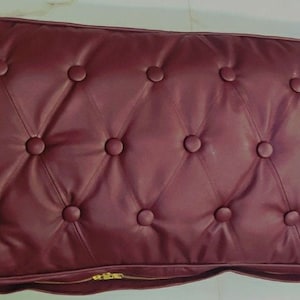 Rectangle Burgundy ROUND Edge Leather Cushion Cover, TUFTED Button Bench Leather Cushion Cover, Car Cushion Leather Seat Chair Cushion Cover
