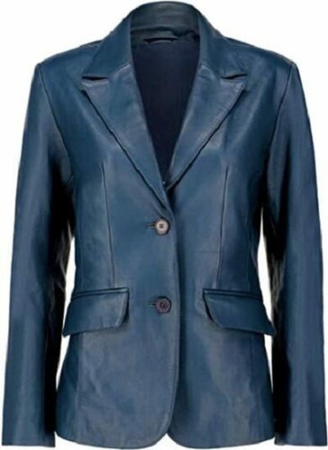 Womens Blue Leather Blazer Stylish Two Button Closure Etsy