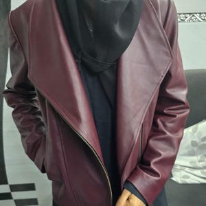 Women's BURGUNDY Leather Jacket, Womens Burgundy Moto Jacket, Handmade Vintage Style Jacket Fully Lined with Polyester, Maroon Bikers Jacket image 6