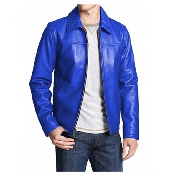 Chaqueta piel azul hombre cheap