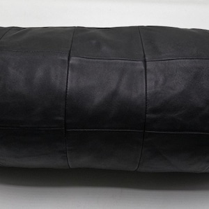 Lambskin Leather BOLSTER Cushion Cover, PATCHWORK BLACK Stylish Scatter Round Bolster Cover For Yoga Neck Roll Case Cushion, Sofa Décor Gift