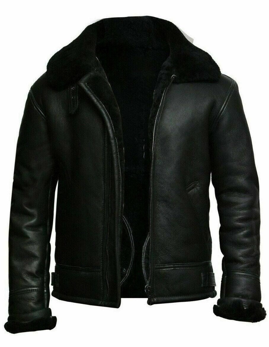 Black Men's Stylish Zipper Jacket Genuine Sheepskin Leather Jacket