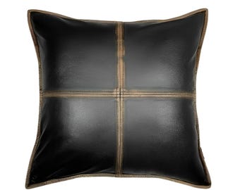 Lambskin Leather Pillow Cover ESSPRESSO BROWN Rub Off SQUARE Pillow Cover, Lumber Cover For Housewarming, Throw Pillow Cover