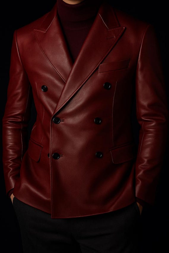 Mens Leather Blazer | Blood  RED FORMAL Blazer, Western MEETING Party Blazer | Slim Fit Leather Coat | Gift For Winter, Christmas