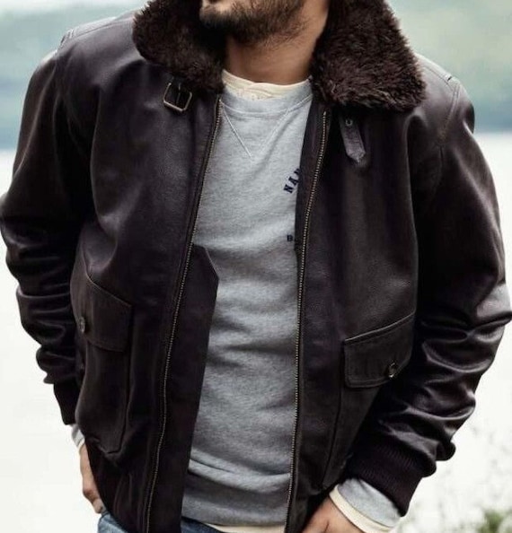 Men's Dark Brown Leather Jacket | Mens Brown G1 Aviator A2 Men's Dark Brown Leather Jacket | Mens Brown G1 Aviator A2