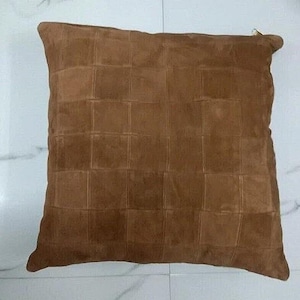 100 % Real BROWN Suede Leather Cushion Cover, Decorative Pillow Covers For Bedroom, SQUARE Patchwork Throw Case Cover, Gift For All Occasion