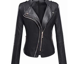 Womens Real SHEEPSKIN BLACK Leather Jackets, Custom Made Biker Leather  Jacket With Shoulder Strap, Double COLLARED Leather Jackets Women