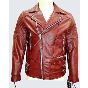 Mens RED SHEEPSKIN Leather Jacket, Biker Leather Jacket, Stylish Cafe Racer Motorcycle Red Leather Jacket, Best Men&#39;s Gift  For Any Occasion