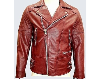 Mens RED SHEEPSKIN Leather Jacket, Biker Leather Jacket, Stylish Cafe Racer Motorcycle Red Leather Jacket, Best Men's Gift  For Any Occasion