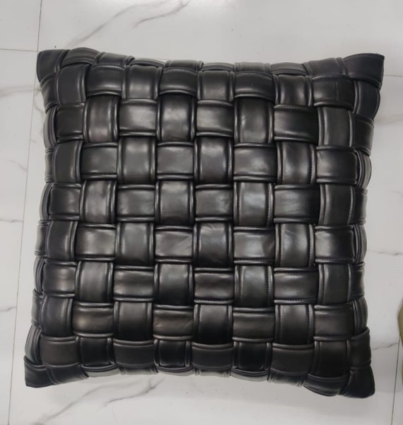 WOVEN Leather Cushion Cover BLACK Knitted Leather Pillow Cases WEAVED Leather Pillow Cover Woven Square Cushion Housewarming Gift Etsy