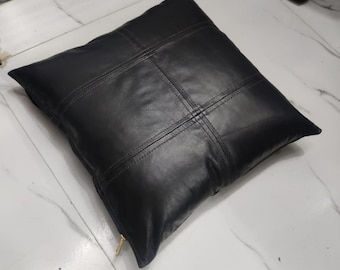 Genuine Lambskin Leather Cushion Cover Leather Pillow Case, inches Dark Grey, Plain Square Leather DECORATIVE Throw Pillow Case ALL SIZE