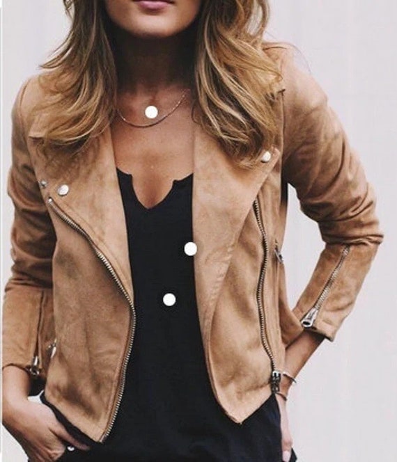 brown suede jacket womens outfit