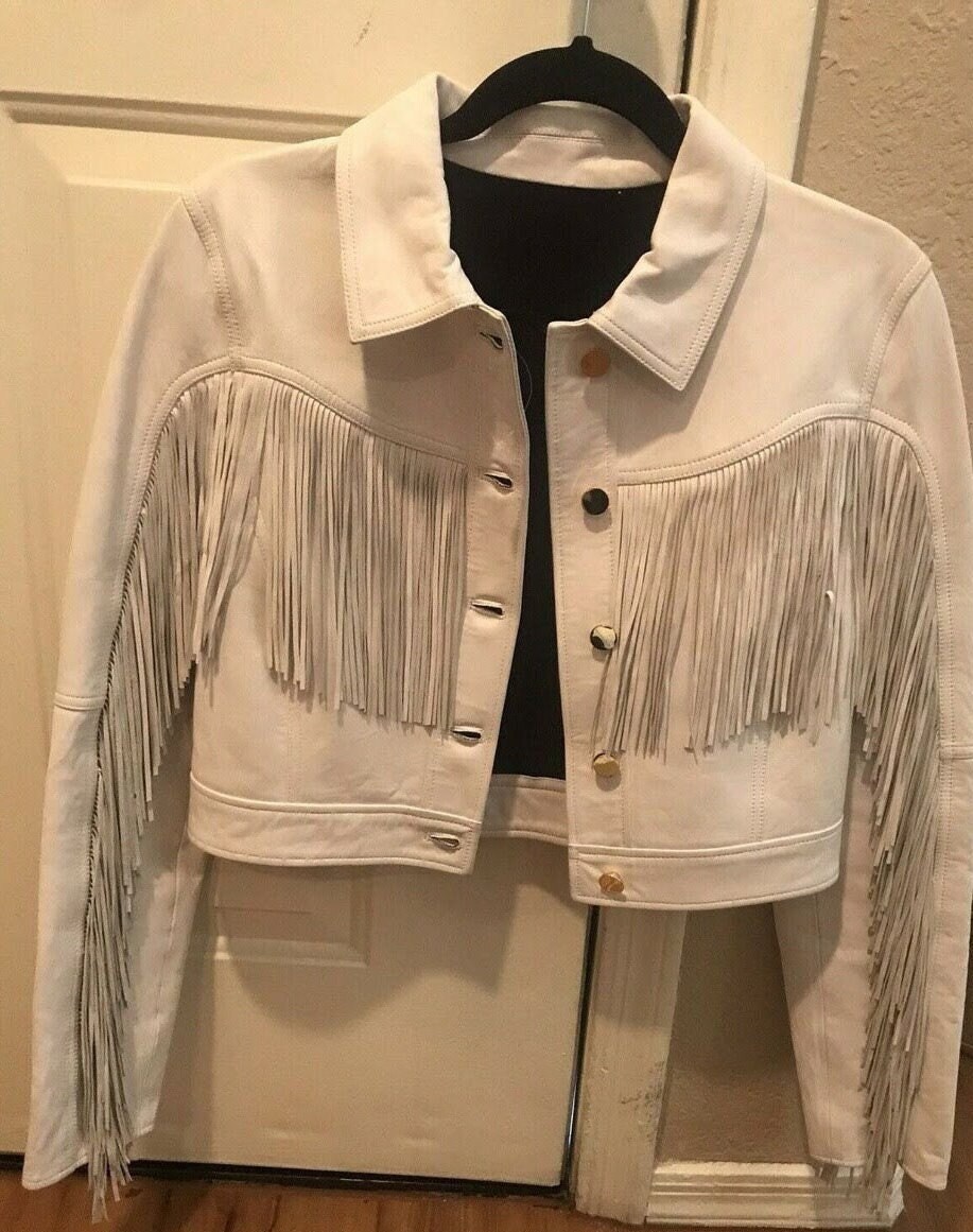 Bestseller HOT Women s Cropped Leather Jacket White Real Leather FRINGES Jacket Handmade Vintage White Leather FRINGE Crop Jacket Etsy