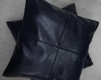 LAMBSKIN LEATHER PILLOW Cover Navy Blue | Square Leather Cushion Cover | Home & Living Décor Leather Throw Cover | Housewarming Gift Set 2