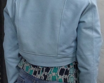 Sky Blue Blue Leather Jacket For Girls Women's Light BLUE Cropped