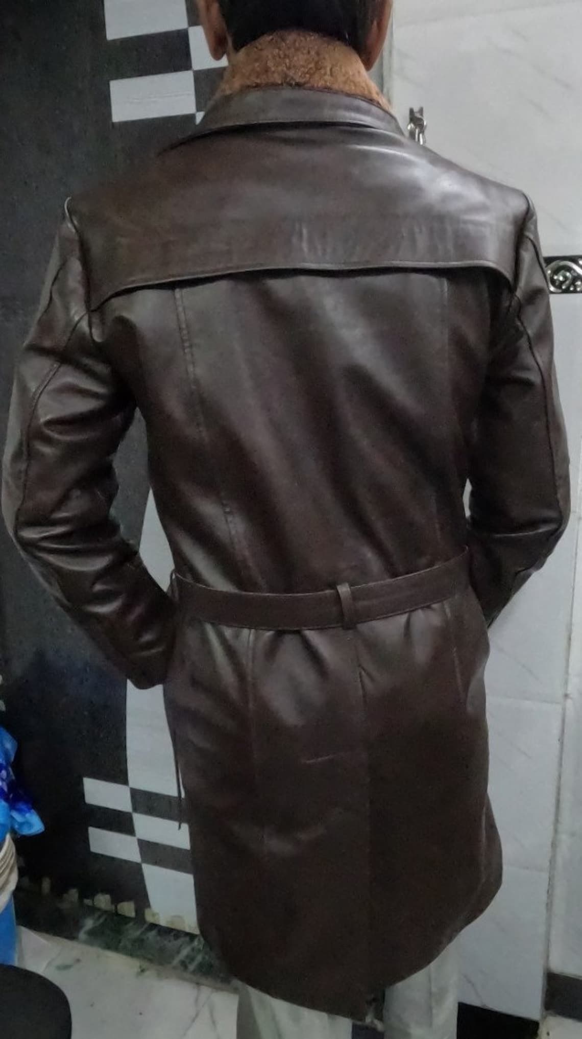 Noori Mens Leather Trench Coat BROWN SHEARLING Fur Leather Etsy