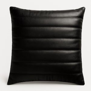 Lambskin BLACK Leather Cushion Cover, QUILTED Square Pillow Cover, Decorative Throw Pillow PUFFER Covers for Living room, Couch, Sofa & Bed