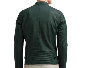 Hugo boss green leather jacket top