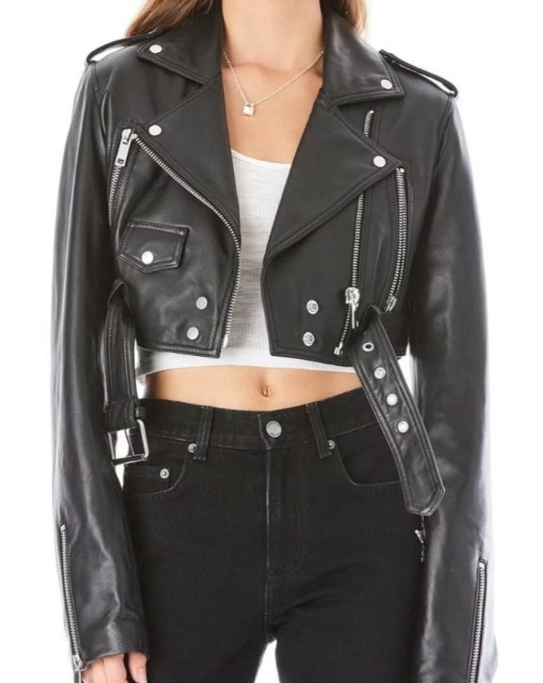 Toocool Dames korte jas kunstleer Bolero zonder sluiting cropped biker-stijl JL-7860, lood., S