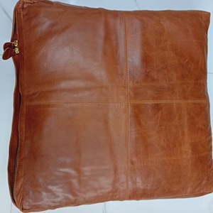 Noori Lambskin Leather TAN Brown SEAT Cover| Upholstery Leather Cushion Cover | Handmade Seat Floor Cushion Cover | PET Bed Cushion Cover |