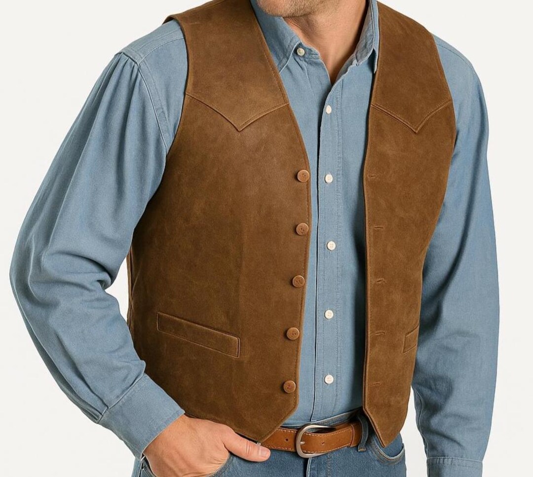 Mens Brown VEST COAT Soft Lambskin Leather Jacket, Men's