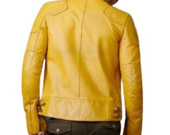 NOORI Mens YELLOW Leather Jacket | Real Leather Moto Jacket