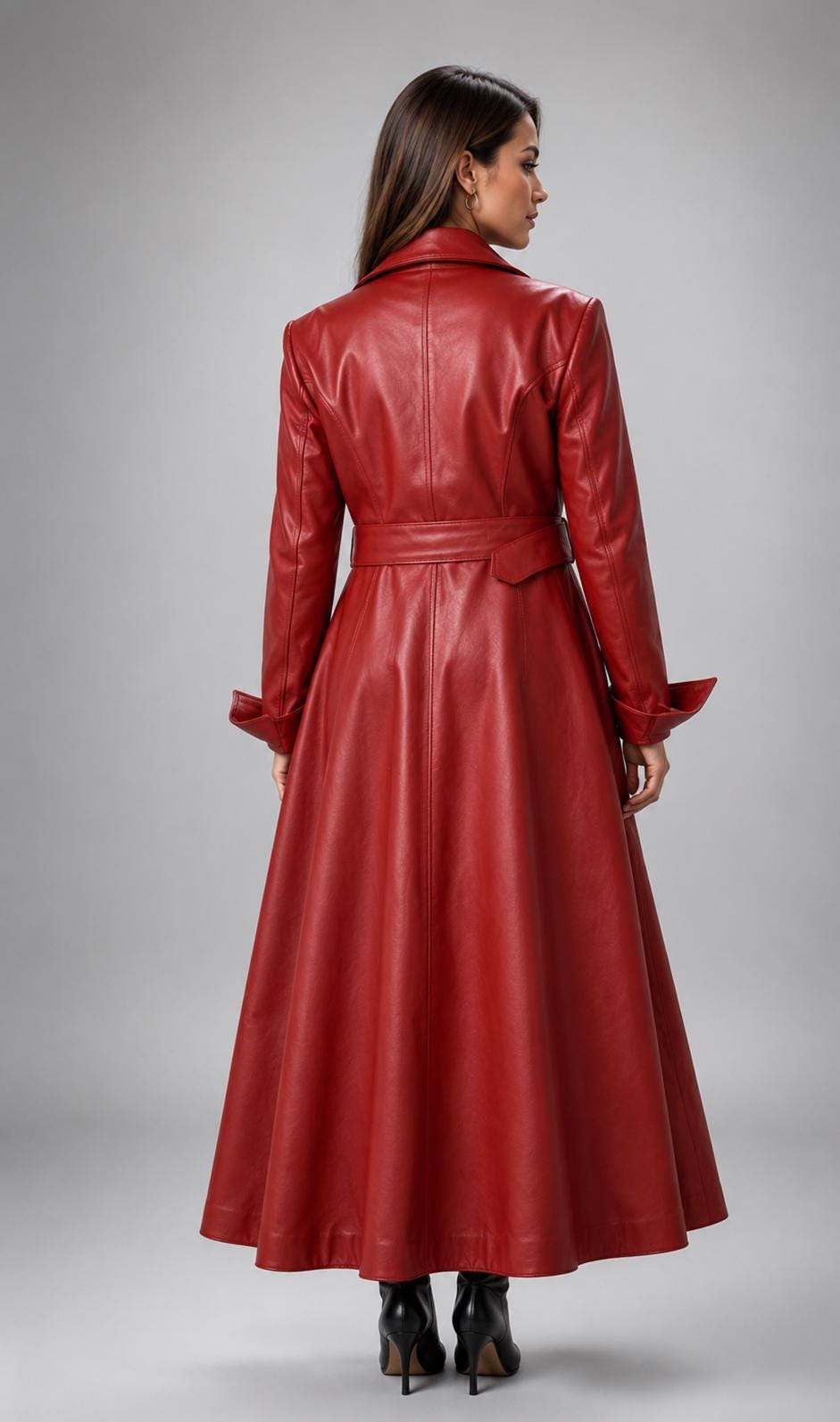 Women's RED Lambskin Leather TRENCH COAT, Handmade Leather Long