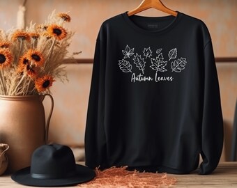 Autumn leaves sweatshirt, fall sweatshirt, black sweatshirt, chilly weather, for him, for her, fall, simple