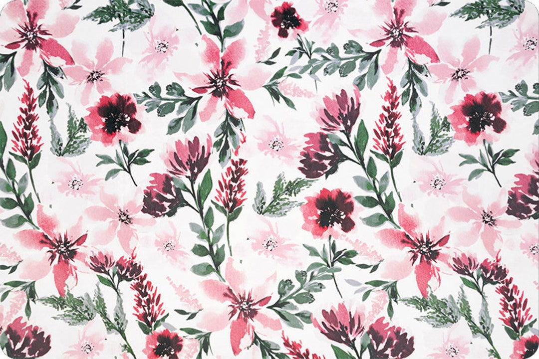 Pink Floral Minky Fabric by Yardspink Nursery Fabric, 58 Wide 100