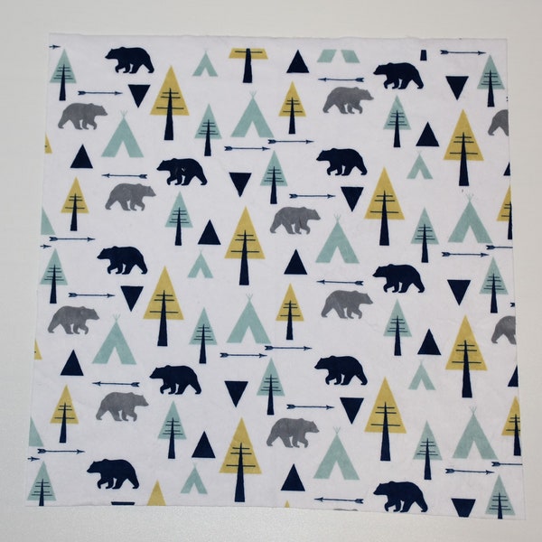 Tribal Bear Precut Minky squares -18 x 18 pillowcover- precut baby quilt squares-Navy woodland lovey, minky pillow-precut quilting squares