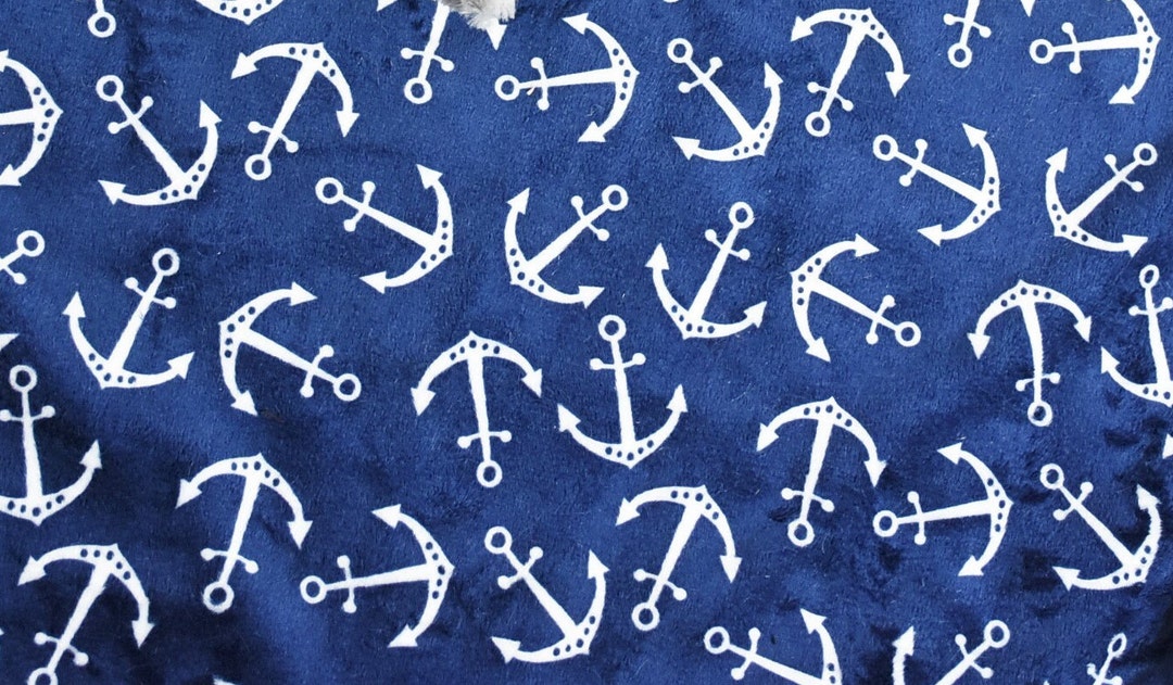Navy Anchor Embossed Minky Fabriccuddle Fabric, Softest Fabric, Baby