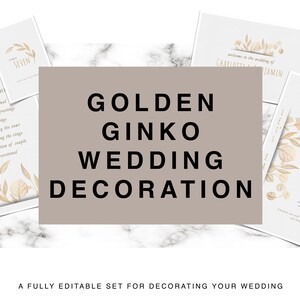 Golden Ginko Decoration Set, DIY, Wedding Decoration, Template for Photoshop, psd, Menu, Program, Seating Chart, Table Number and more