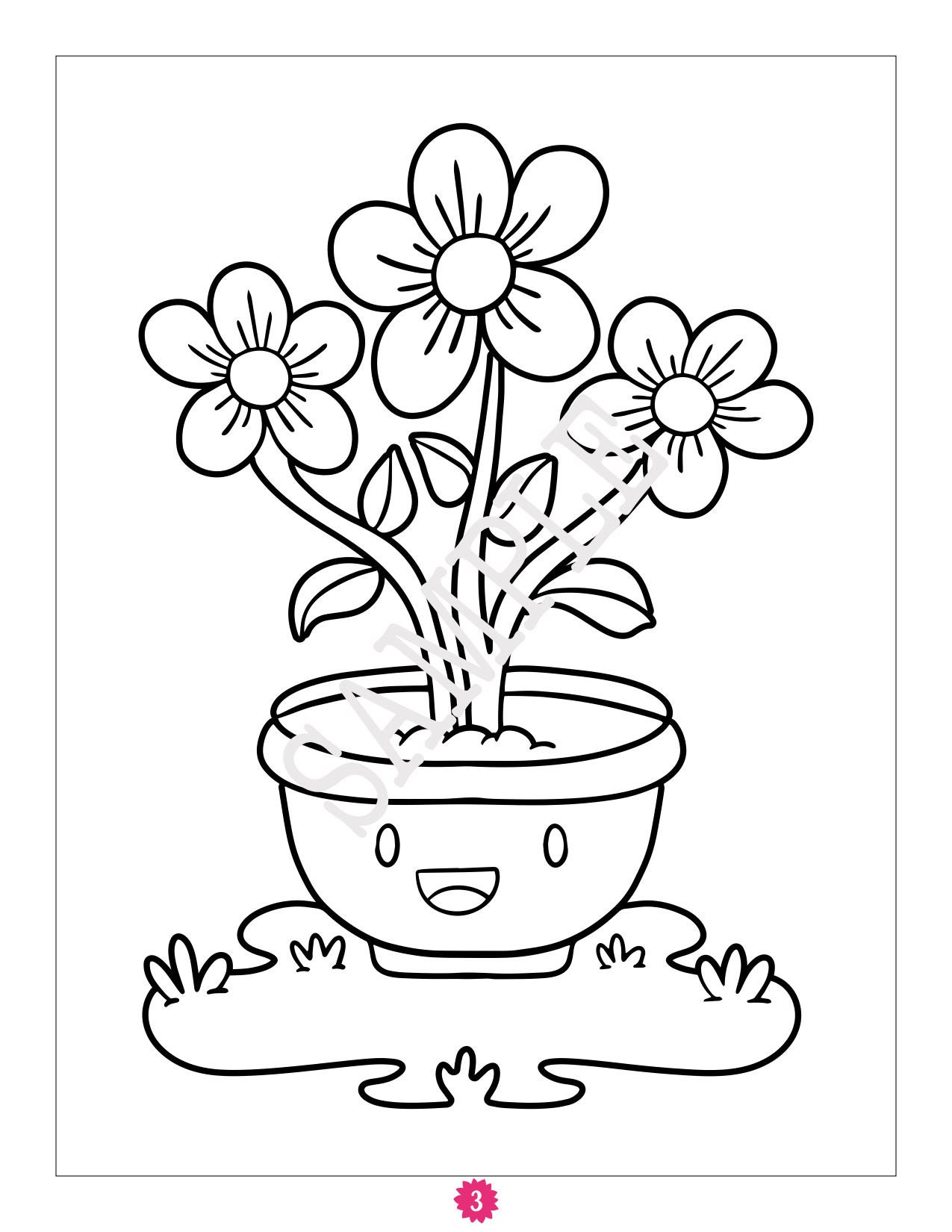 10 Printable Happy Flower Coloring Pages for Kids Teens Etsy