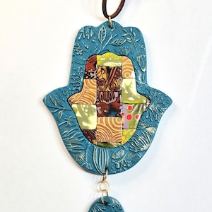 One-of-a-kind Colorful Mosaic designed hand made Hamsa Wall Hanging Decor ,  Spiritual Wall Art, Green Hamsa Hand, Home Blessing