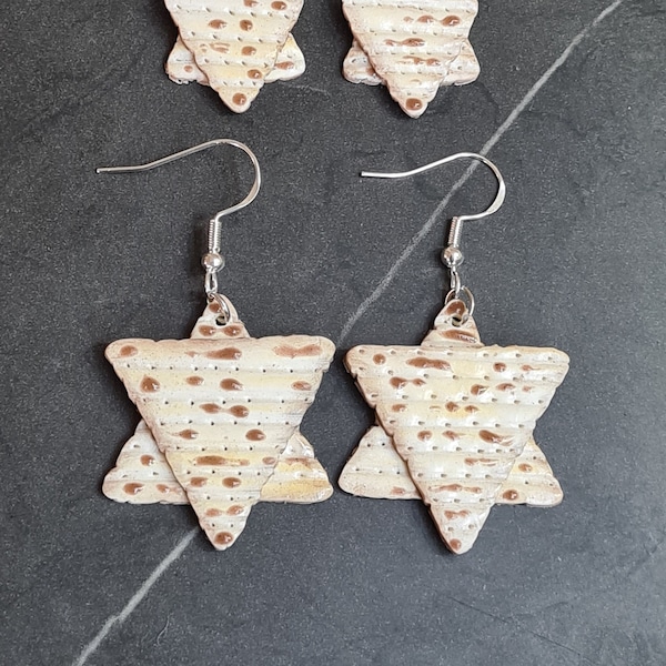 Jewish Star of David Lightweight Matzah Passover dangle earrings,   Magen David earrings, matzo earrings, Sterling Silver 925 Earring Hooks