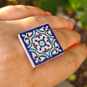 Portuguese Tile Inspired Ring, Suitable for any size/Light Statement ring /Blue and White Portugal ring/Gift for Her /Spanish Jewelry