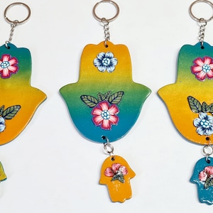 Colorful flower designed hand made Hamsa Wall Hanging Decor ,  Spiritual Wall Art, Hamsa Hand