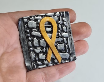 Broche de lazo amarillo / Apoyo a los rehenes israelíes "¡Traedlos a casa ya!" Joyería israelí Arte judío / Joyería artesanal