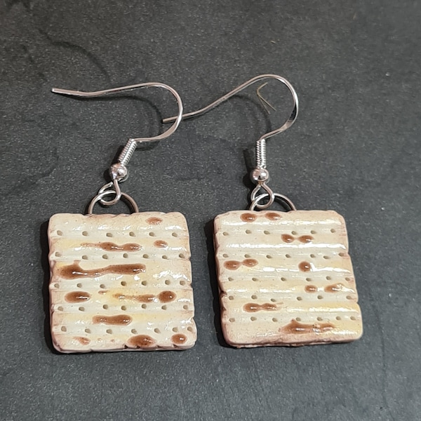 Matzah Passover dangle earrings,  Food Earrings, Food Jewelry, matzo earrings, Gifts for Her, Sterling Silver 925 Earring Hooks