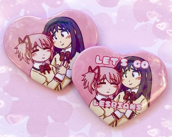 madohomu heart holographic pinback buttons ! (2 options)