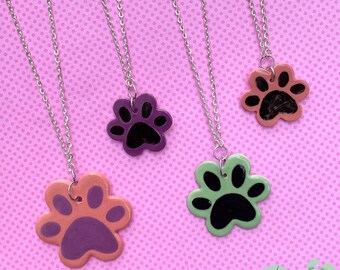 handmade ceramic porcelain furry paw print chain necklaces (16-18”)