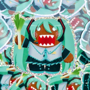 domiku - domo kun x hatsune miku vinyl glitter sticker (3”)