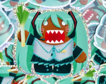 domiku - domo kun x hatsune miku vinyl glitter sticker (3”)