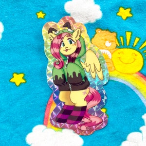 flutgirshy MLP g4 fluttershy gir hoodie prismatic vinyl sticker (3.5”)
