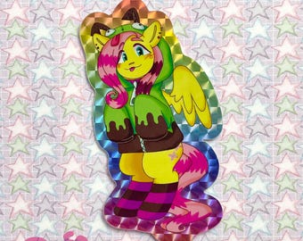 Adesivo de vinil prismático com capuz Fluttershy Girl MLP G4 (3,5”)