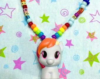 upcycled MLP my little pony g4 rainbow dash kandi charm necklace (24”) !