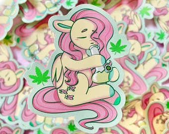 mlp my little pony g4 fluttershy stoner sticker! (3x2.5”)